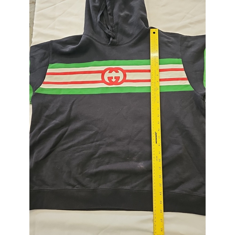 Gucci Men's Sweatshirt Interlocking GG Stripe Logo Hoodie Size XL Black